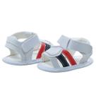 Sapatinho de Bebê Bicho de Pé - Sandália Masculina com Fecho - Sintético - Branca com Azul Marinho e Vermelho