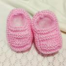 Sapatinho de Bebê de Tricô Rosa 0 a 3 meses Recém Nascido RN Numero 13