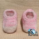 Sapatinho de Bebê de Tricô Rosa e Branco - 0 a 3 meses