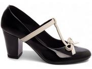 Sapato Boneca Mary Jane Verniz Preto E Branco Confortável