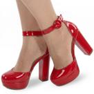 Sapato Boneca Re&Ton Meia Pata Salto Grosso Feminino MP12 Cor:Vermelho VernizTamanho:39