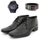 Sapato Bota Social Masculino Preto Couro Animal Confortável + Cinto e Carteira Sapato Bota Social Masculino Preto Couro Animal Confortável + Cinto e Carteira