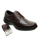 Sapato Confort Masculino Oxford em Couro Confortável Com Cadarço + Cinto (SL5020)