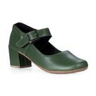 Sapato Feminino Boneca Verde Militar com Fecho Fivela e Salto Bloco Feminino Estilo Mary Janes Salto Grosso