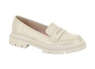 Sapato Feminino Mocassim Loafer Moleca Tratorado Branco Off