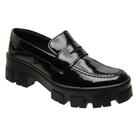 Sapato Feminino Mocassim Oxford Sola Tratorada Confortável Preto Verniz