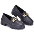 Sapato Feminino Mocassim Salto Tratorado Conforto Corrente Blogueira