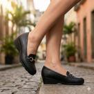 Sapato Feminino Modare Salto Anabela Fivela Preto