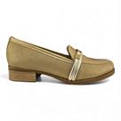 Sapato Feminino Pegada 222003 Mocassim Couro Pérola com Tiras Douradas