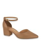 Sapato Feminino Salto Baixo Grosso Bico Fino Vizzano 1220317 - Camel Pelica - 34