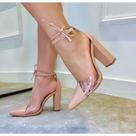 Sapato feminino scarpin salto bloco alto amarrar e abotoar Sapato feminino scarpin salto bloco alto amarrar e abotoar