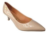 Sapato Feminino Scarpin Vizzano Salto Baixo Bico Fino 1122.628 Bege Verniz 828 37