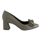 Sapato feminino texturizado cinza escuro com laço salto geométrico lasenna ref:pidd2001c