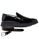 Sapato Jota Pe Casual Preto Em Couro Air + Cinto 89950