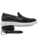 Sapato Jota Pe Casual Preto Em Couro Air + Cinto 91150