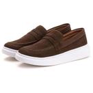 Sapato Masculino Mocassim Loafer Camurça Luxo Café Sola Alta