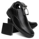Sapato Masculino Preto Social Liso com Carteira e Cinto Calce Fácil