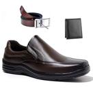 Sapato Masculino Social Ortopédico Couro Legítimo Clássico Kit Cinto + Carteira