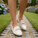Sapato Mocassim Feminino Vizzano Calce Fácil Bico Fino Napa Oxford