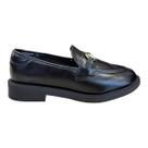 Sapato Mocassim Feminino Vizzano Loafer Slip-On Conforto Casual Verniz Detalhe Metalizado 1453.202 Preto