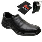 Sapato Sapatênis Gm Casual Preto e Marrom Pala Lisa Confortável Kit Cinto e Carteira Masculina