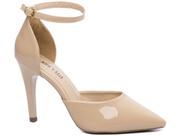 Sapato Scarpin Bege Verniz Detalhe Saia Salto - 9200-117B