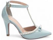 Sapato Scarpin Feminino Azul Salto Alto Pérolas - 66058D