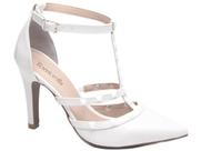 Sapato Scarpin Feminino Branco Pérolas Salto Alto-65054C