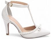 Sapato Scarpin Feminino Branco Salto Alto Pérolas -66058G