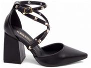 Sapato Scarpin Preto Salto Médio Grosso Bloco Pirâmides Feminino 8,5 cm Preto EMILY ONLINE