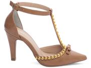 Sapato Scarpin Salto Alto Bico Fino 9cm Feminino Caramelo