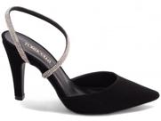 Sapato Scarpin Salto Alto Nobuck Preto Manta De Strass