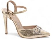Sapato Scarpin Salto Alto Stiletto Bico Fino Feminino 12 cm Metalizado Dourado Torricella Sapato Scarpin Salto Alto Stiletto Bico Fino Feminino 12 cm Metalizado Dourado Torricella