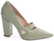 Sapato Scarpin Salto Alto Verniz Verde Tira Lateral Dourado