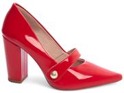 Sapato Scarpin Salto Alto Verniz Vermelho Tira Com Aplique Sapato Scarpin Salto Alto Verniz Vermelho Tira Com Aplique