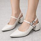 Sapato Scarpin Slingback Feminino Salto Bloco Bico Fino Elegante com Fivela Ajustável no Tornozelo C