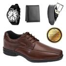 Sapato Social COURO Kit Carteira Relógio Cinto Preto Marrom Elegante Casual Conforto