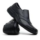 Sapato Social Masculino Couro Bico Quadrado Elástico Slip-On Calçar Trabalho Preto e Marrom