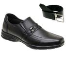 Sapato Social Masculino Couro Confortável Casual Ortopédico Solado Costurado + Cinto