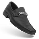 Sapato Social Masculino Couro Elástico Calçar Confortável Bico Quadrado Clássico Enfeite Metal