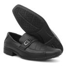 Sapato Social Masculino Couro Elástico Calçar Confortável Bico Quadrado Clássico Enfeite Metal