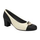 Sapato Social Salto Bloco Médio Confortável Feminino Piccadilly Off White / Preto / Napa 37