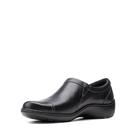 Sapatos Clarks Cora Giny Loafer Flat Femininos de Couro Preto com 7 X de largura