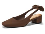 Sapatos Coutgo Chunky Low Heels Slingback Pumps femininos marrons 7.5
