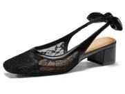 Sapatos Coutgo femininos Chunky de salto baixo e sapatos Bow Slingback