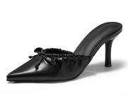 Sapatos Coutgo High Heels Mules femininos com laço e bico pontudo PU