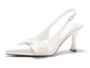 Sapatos Coutgo Slingback de salto alto femininos brancos acetinados tamanho 8