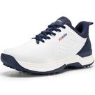 Sapatos de golfe FitVille Extra Wide impermeáveis para homens brancos/azuis