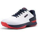 Sapatos de golfe FitVille Wide para homens brancos/azul/vermelhos tamanho 12