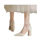 Sapatos De Noiva Elegantes Com Pérolas E Salto Baixo Chunky De 5cm Com Tira Ajustável No Tornozelo Sapatos De Noiva Elegantes Com Pérolas E Salto Baixo Chunky De 5cm Com Tira Ajustável No Tornozelo